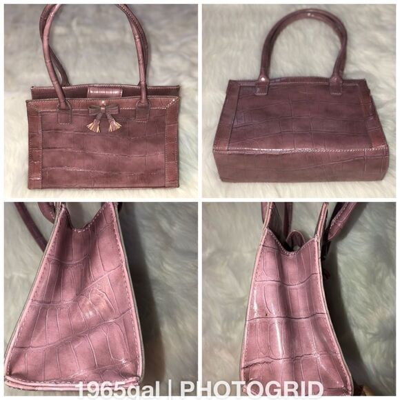 Liz Claiborne Lilac Tassel Bow Croc Texture Purse - Picture 3 of 8